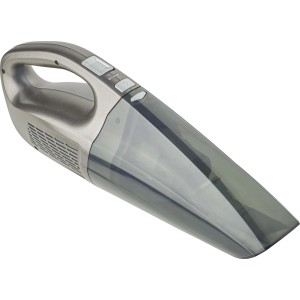 Grauer Nass- und Trocken-Handstaubsauger mit transparentem Staubbehälter.