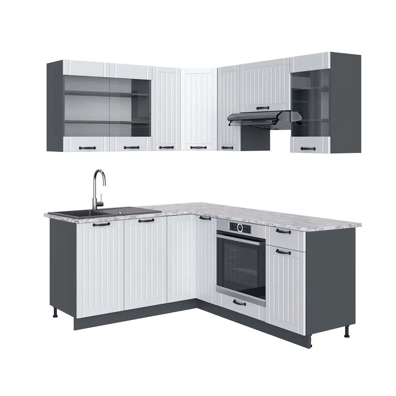 Vicco Eckküche Fame-Line Weiß Landhaus/Anthrazit 190 x 82, AP Marmor
