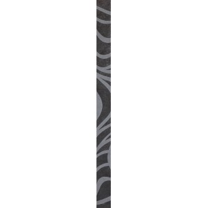 Schmale, schwarze Bordüre Desiree Nero (3,3x50cm) mit grauem, geschwungenem Muster für Fliesen.