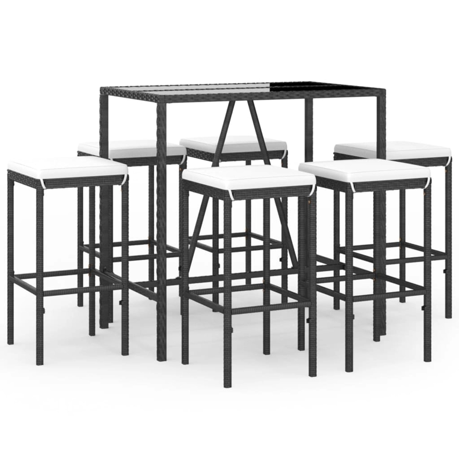 vidaXL 7-Tlg Gartenbar-Set mit Kissen Schwarz Poly Rattan 3187635