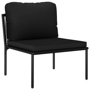 Schwarzes Lounge-Sofa aus dem 6-tlg. vidaXL Gartenmöbel-Set mit Polsterauflagen.