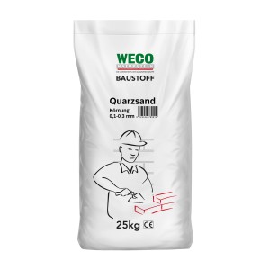 Sack Quarzsand, 25 kg, Körnung 0,1-0,3 mm, geeignet für Terrassen und Wege.