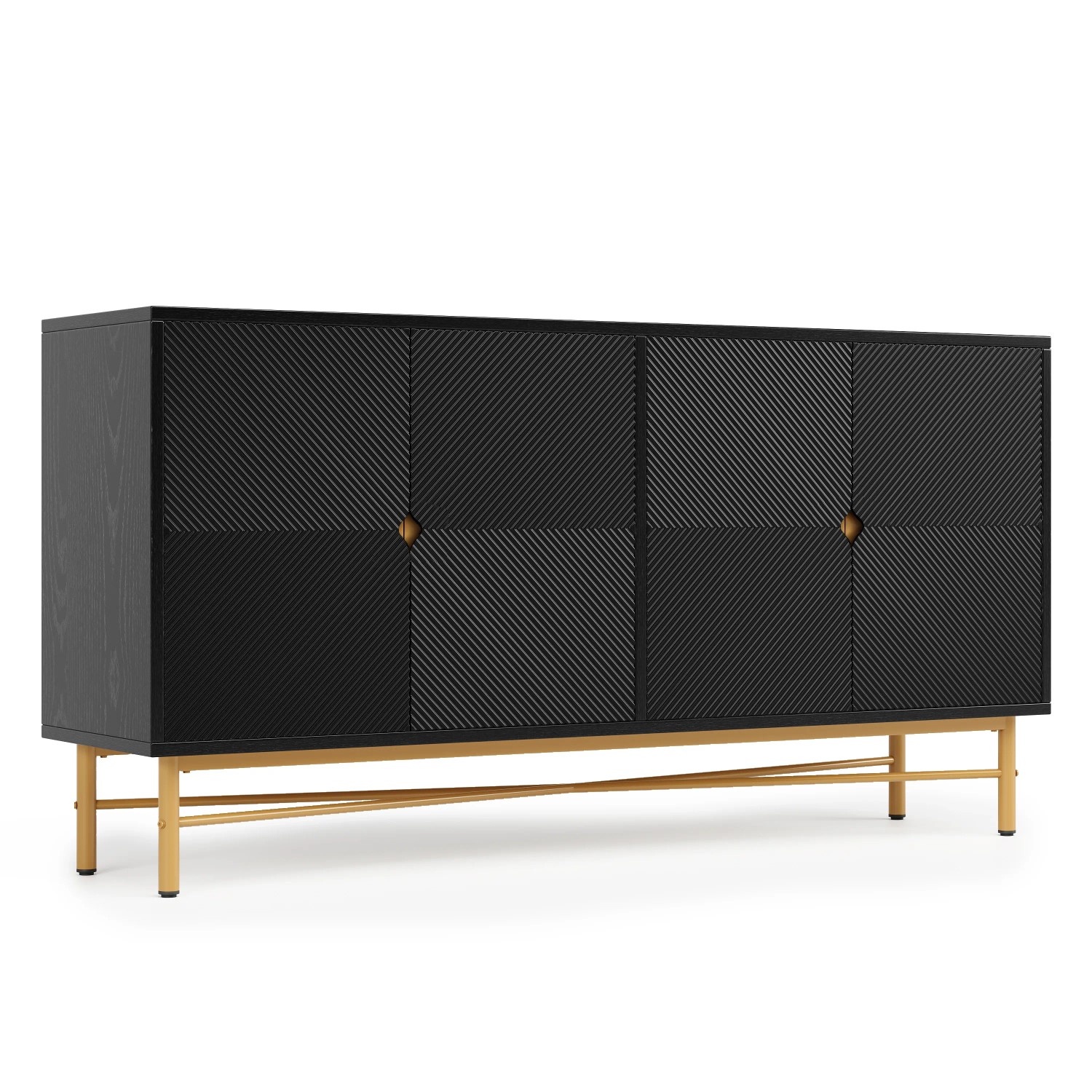 Merax Sideboard 160x40x82 cm Schwarz 4 Türen Goldgriffe
