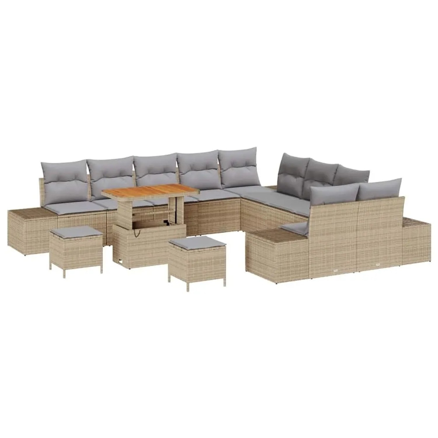 vidaXL Gartensofa-Set mit Kissen mit Speicher 13 Stk Beige Poly Rattan 3364 günstig online kaufen
