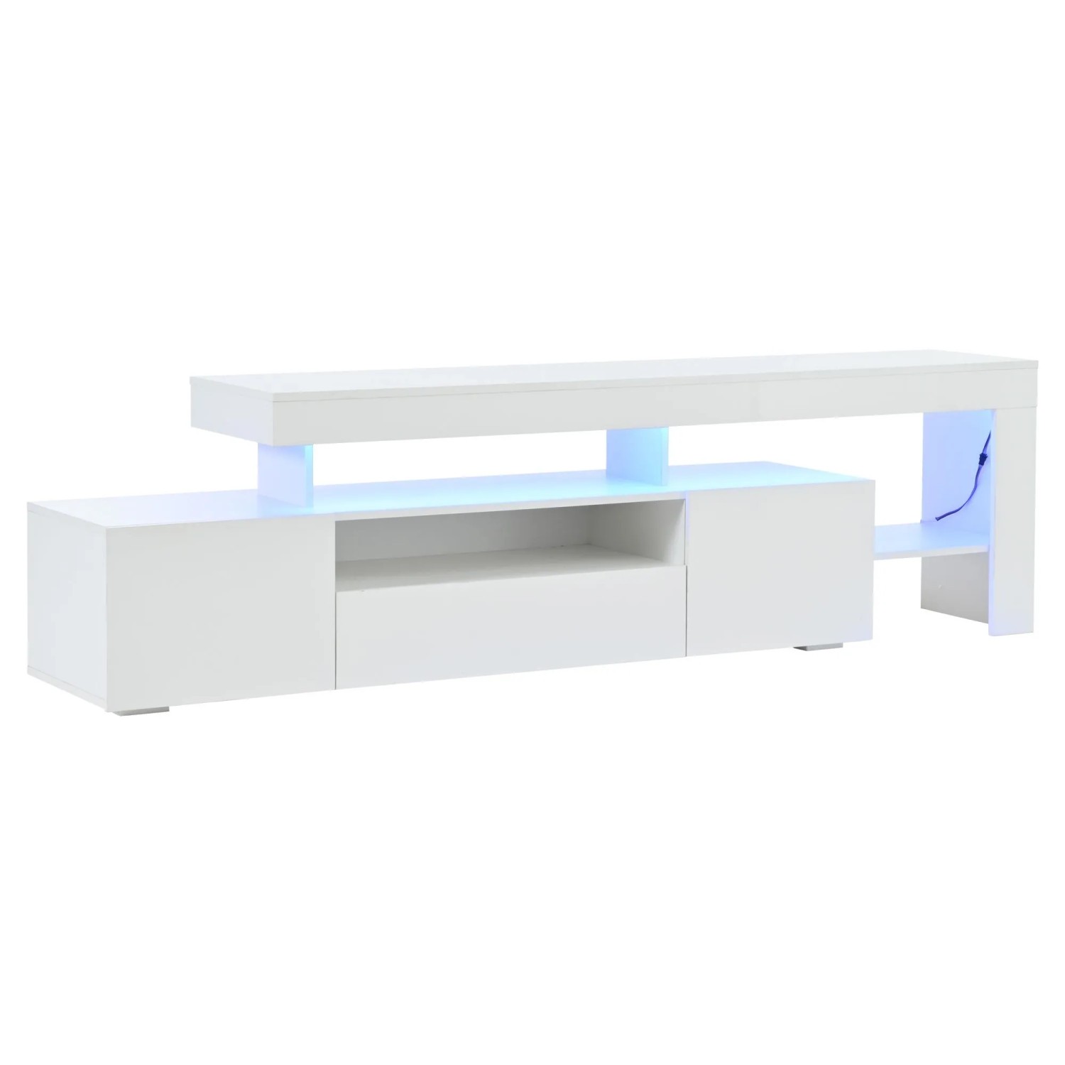okwish TV Schrank mit LED Hochglanz Lowboard Wohnzimmer 85 Zoll 192x37x53cm Weiß