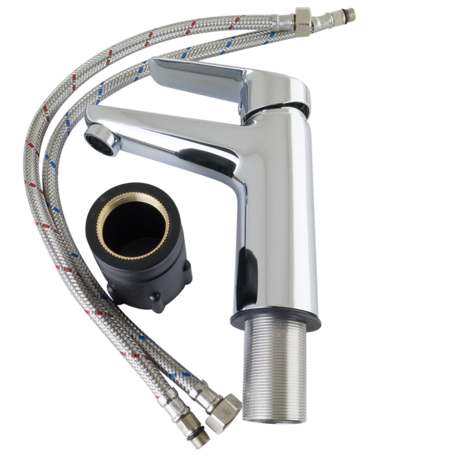 PaulGurkes Waschtischarmatur, verchromt, mit Anschlussschläuchen und Montagezubehör.