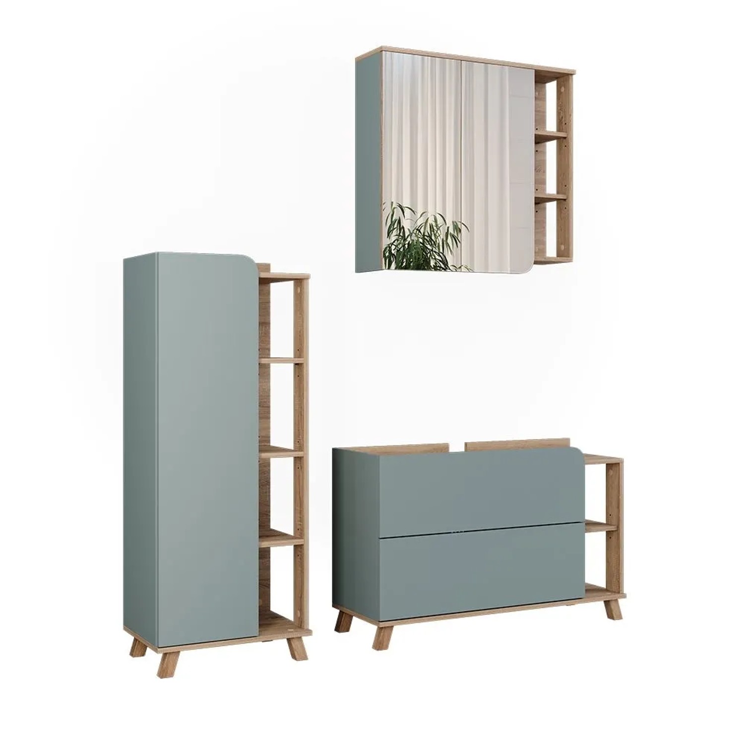 Vicco Badmöbel-Set Karen Sonoma/Blau 100 x 65 3-teilig