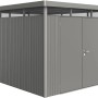 Biohort Metall-Gerätehaus HighLine, Quarzgrau-Metallic, 7,6 m² mit Doppeltür.
