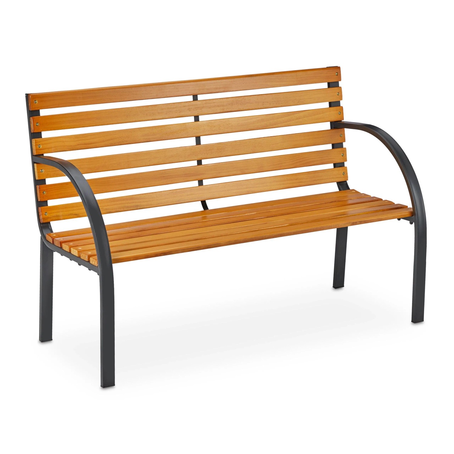 Relaxdays Gartenbank Holz Stahl Natur Schwarz für 2 Personen 84 cm x 122 cm x 60 cm 10,9 kg