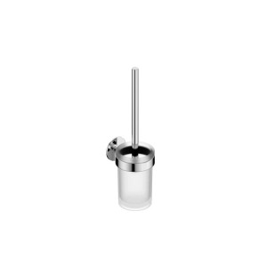 Glänzender Chrom-WC-Bürstenhalter aus Edelstahl mit mattiertem Glas, selbstklebend für die Wandmontage.