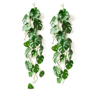 Zwei grüne künstliche Split Philodendron Girlanden, 104 cm lang, mit detailreichen Blättern für natürliche Dekoration.