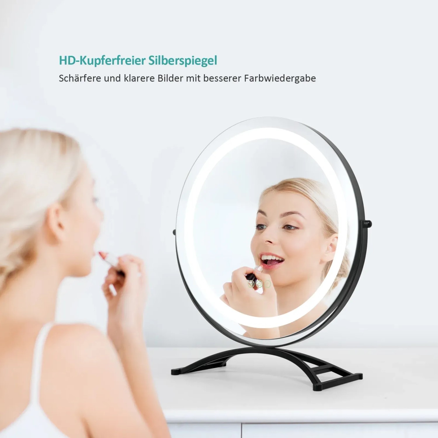 Runder Emke Kosmetikspiegel mit LED-Beleuchtung, 3 Farbtemperaturen, dimmbar, 40 cm.