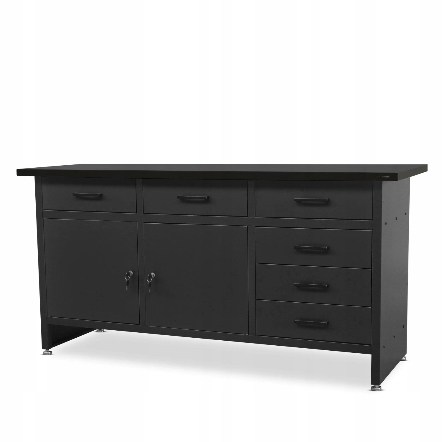Jan Nowak Werktisch mit Schubladen und Schließfach HENRY 170 x 85 x 60 cm All Black Schwarz