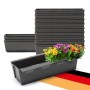 12er Set anthrazitfarbene Paletten Blumenkästen mit Hängesystem, einer bepflanzt mit bunten Blumen. Ideal für Balkon & Garten.