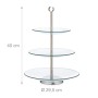 Relaxdays Etagere aus Glas und Edelstahl, 3-stufig, transparent/silber, mit Griff, 40x29,5 cm.
