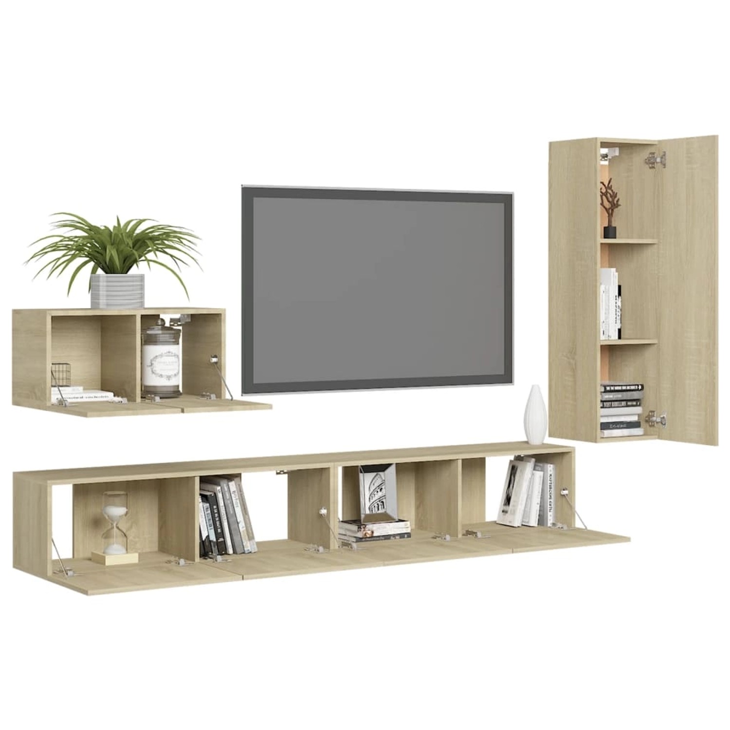 vidaXL TV-Schrank 4tlg TV Schrank Set Hängeschrank Wohnwand Fernsehschrank günstig online kaufen