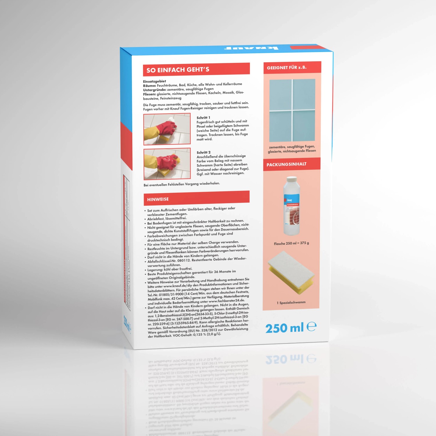 Knauf Fugenfrisch Silbergrau 250ml: Set zum Auffrischen von Zementfugen, wasserabweisend und schmutzabweisend.