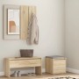 vidaXL Flurmöbel-Set Sonoma-Eiche: Bank, Spiegel, Garderobe, Hocker mit Schublade.