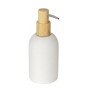 Wenko Seifenspender Altavalle, weißes Polyresin mit Bambus, 250ml.