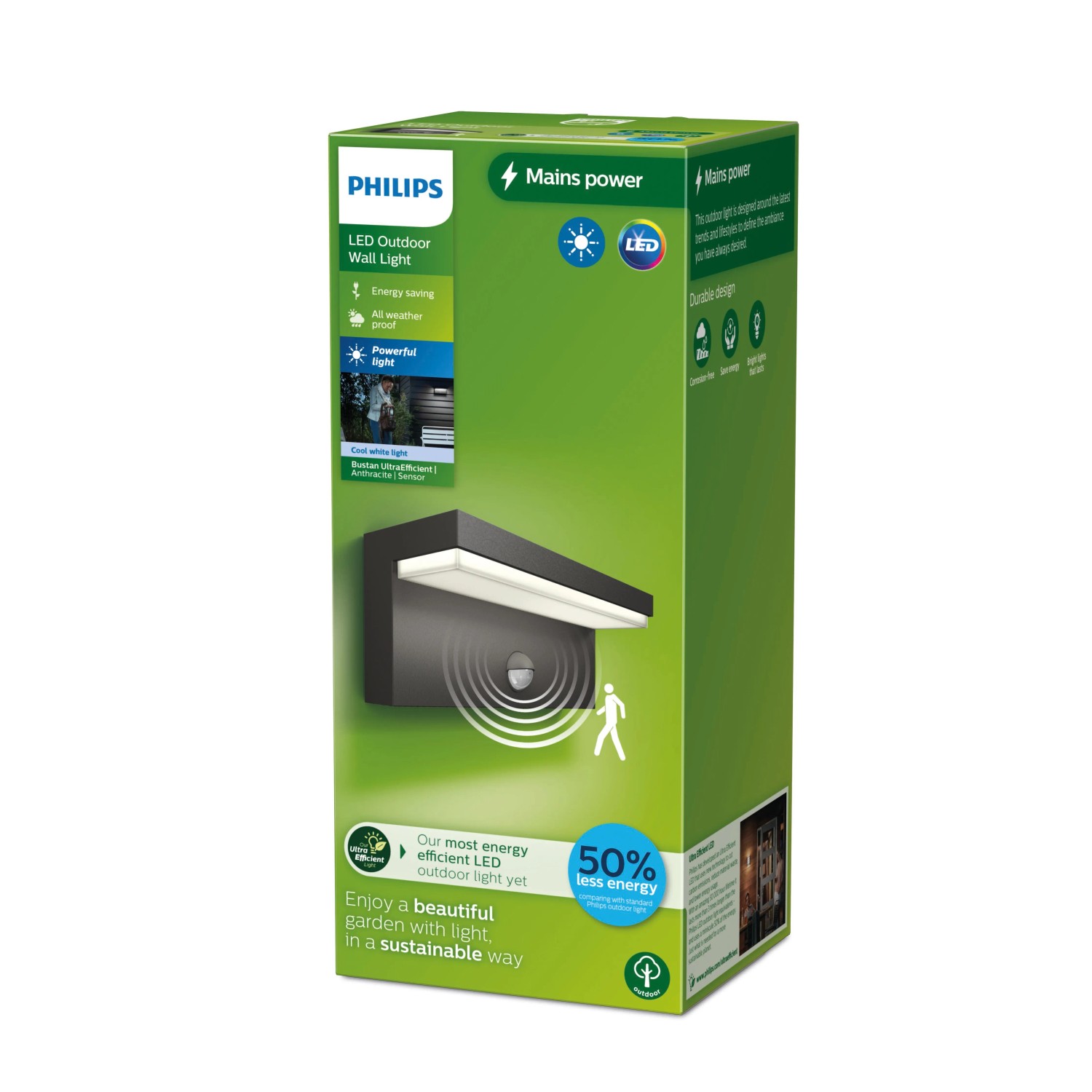 Philips Bustan LED-Außenwandleuchte mit Bewegungssensor, 3,8W, 4000K, im Karton.