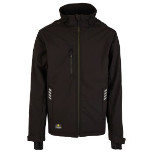 Schwarze Hans Schäfer Wintersoftshelljacke Gr. M für Arbeitskleidung mit Kapuze.