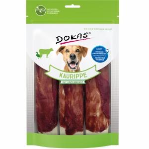 Dokas Kaurippe Ente, getrockneter Hunde-Natursnack im wiederverschließbaren Beutel.