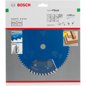 Bosch Kreissägeblatt Expert for Wood, 160mm, blau, für präzise Holzschnitte.
