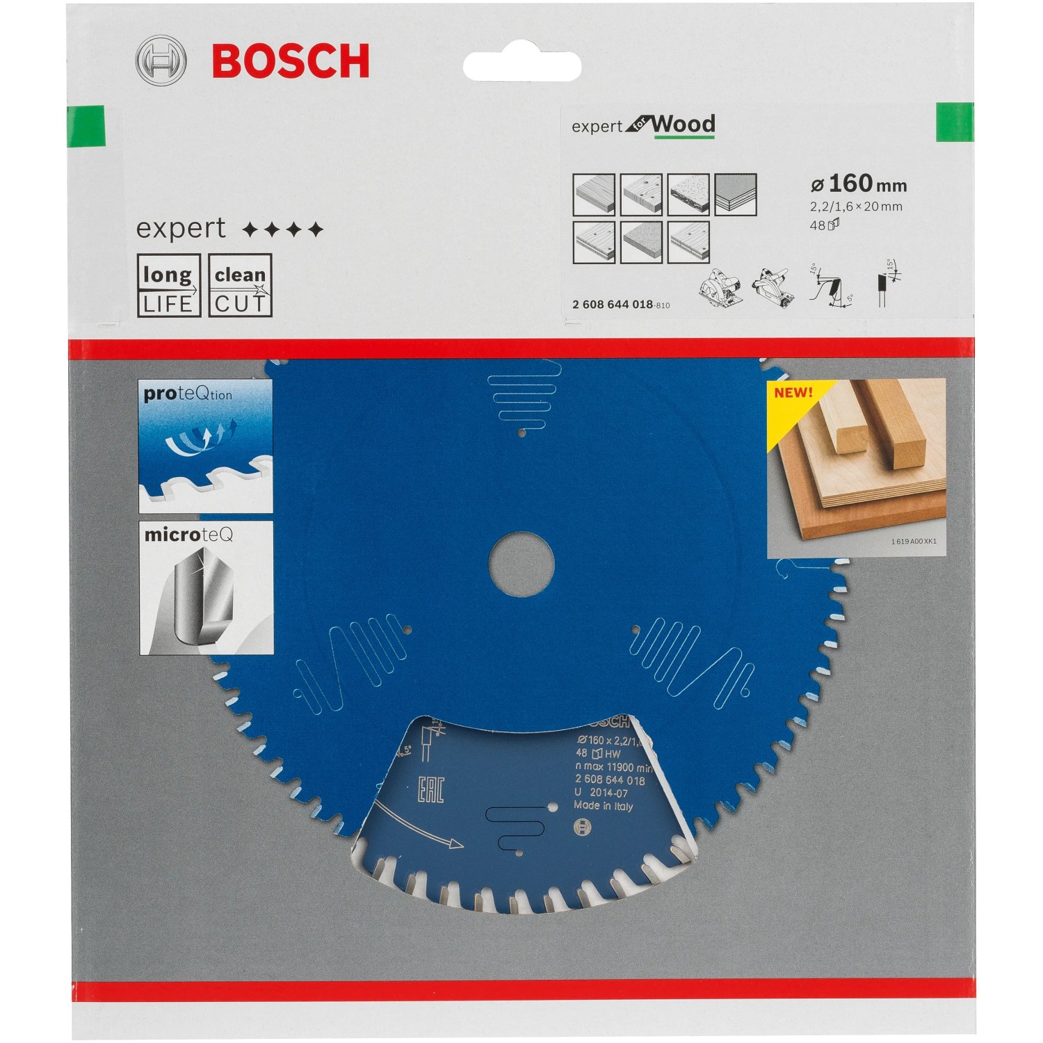Bosch Kreissägeblatt Expert for Wood, 160mm, blau, für präzise Holzschnitte.