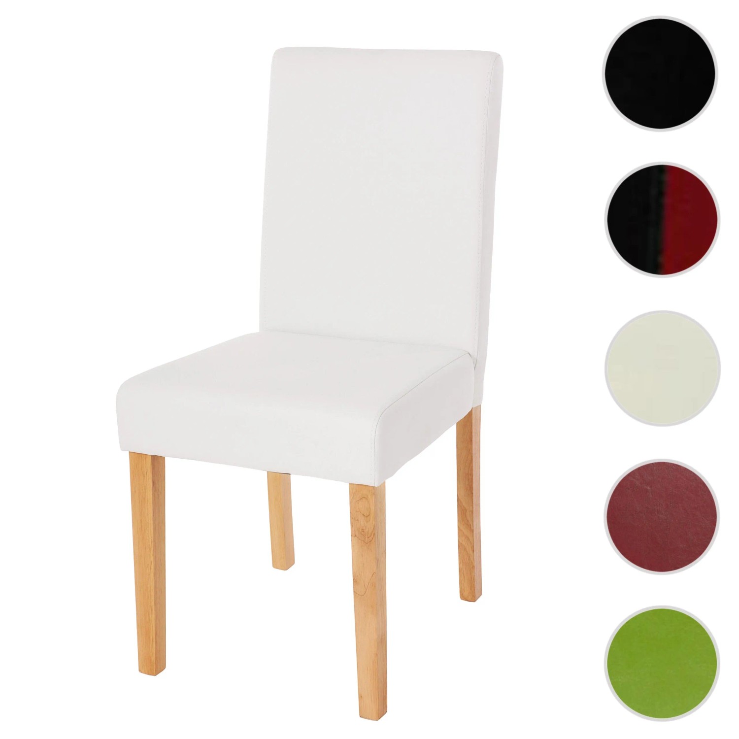 Weißer MCW Esszimmerstuhl Littau mit hellen Holzbeinen, Polsterstuhl für Esszimmer und Küche.