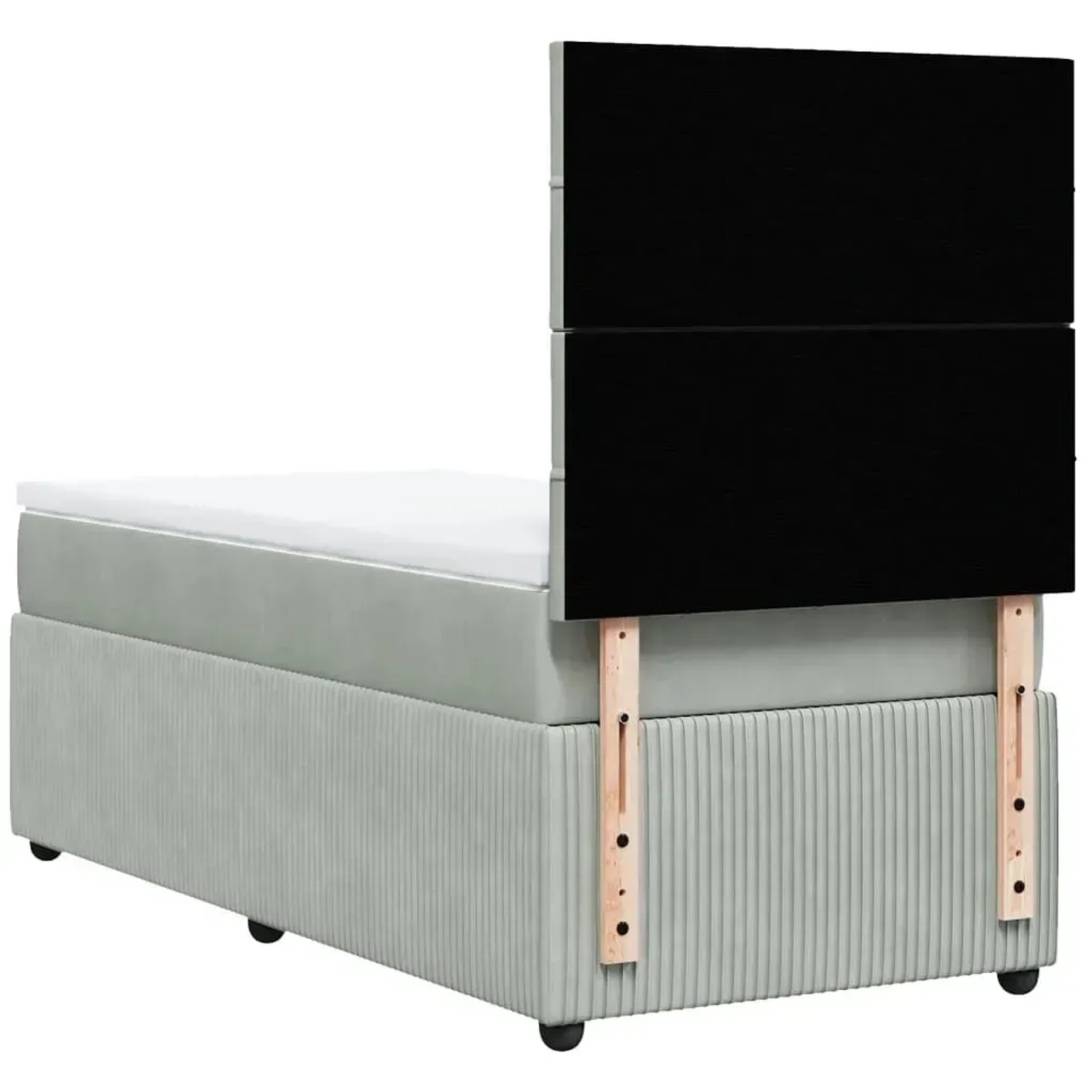 Hellgraues vidaXL Boxspringbett 90x190 cm mit Matratze und schwarzem Kopfteil.