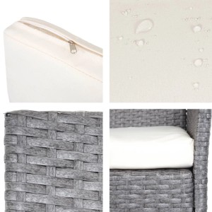 MCW Poly-Rattan Gartenbank Hamar Grau: Details von Kissen mit Reißverschluss, wasserabweisendem Stoff und grauem Flechtwerk.