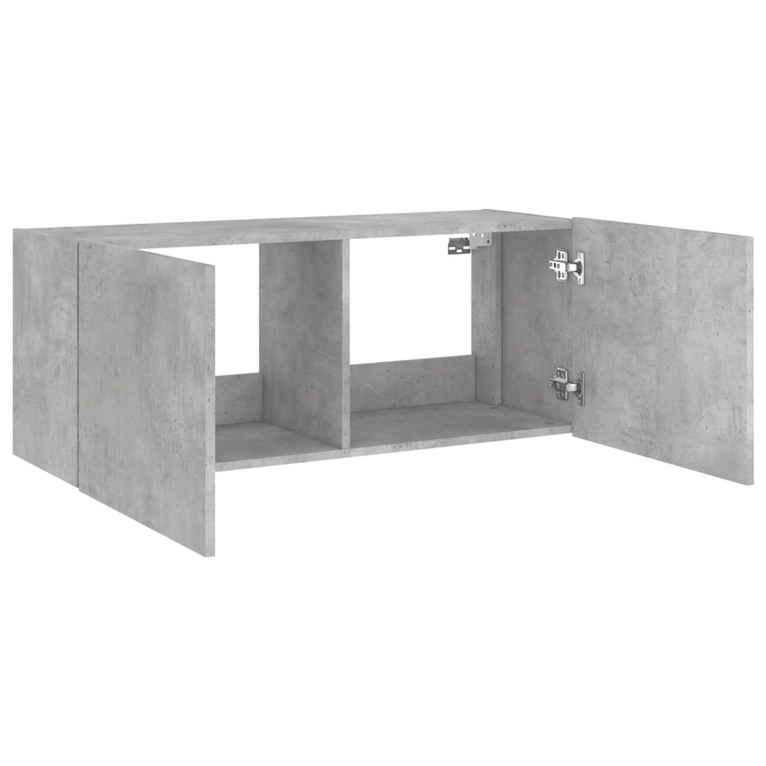 VidaXL TV-Wandschrank in Betongrau, 100x35x41 cm, mit zwei offenen und zwei geschlossenen Fächern.