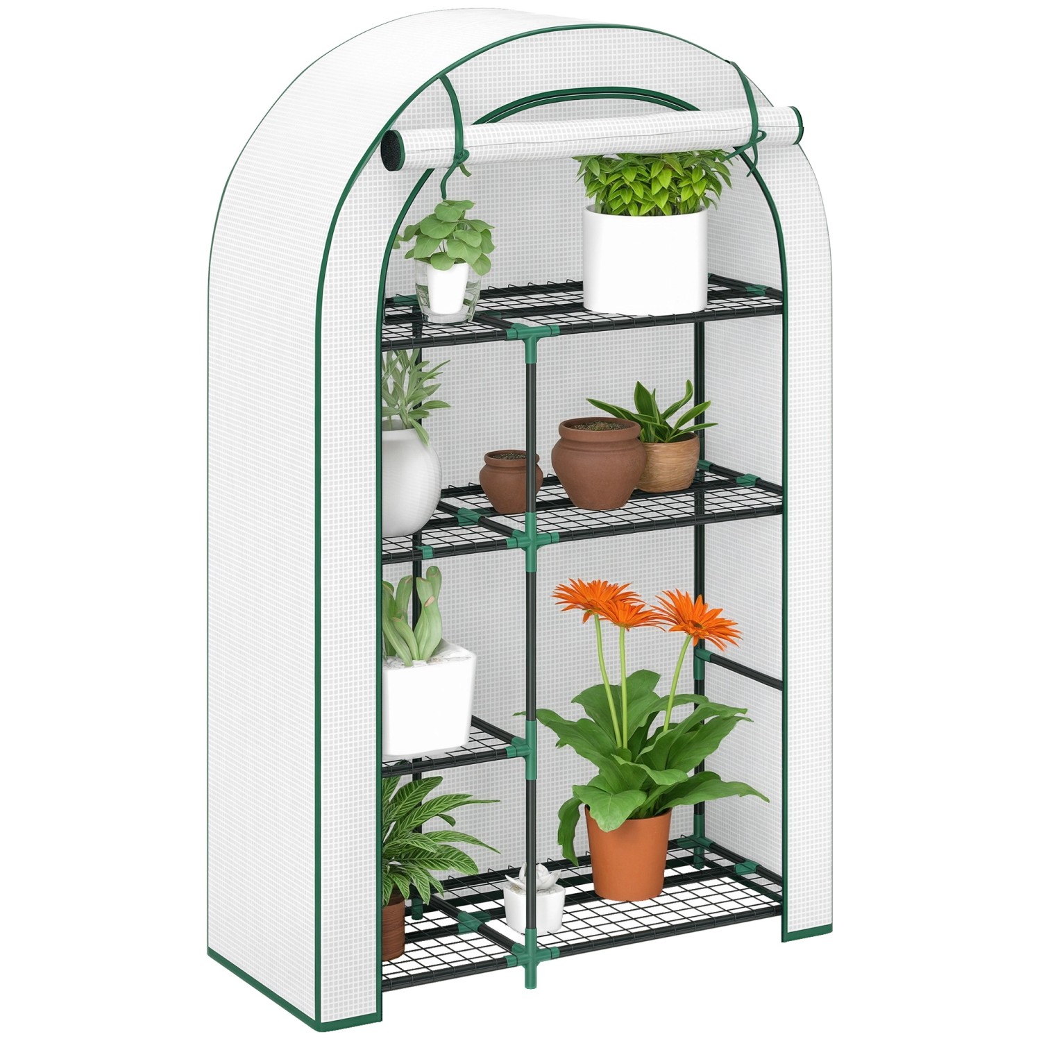 Outsunny Gewächshaus mit Runddach und Tür 100 x 45 x 160 cm Weiß günstig online kaufen