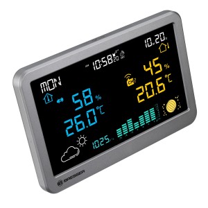 Bresser MeteoTemp TBH Funk-Wetterstation in Anthrazit mit digitaler Anzeige von Wetterdaten.