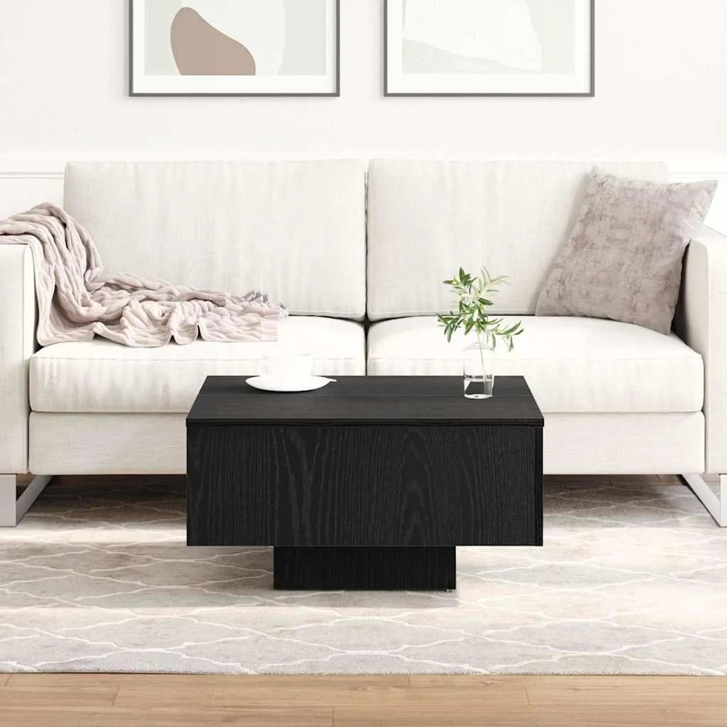Quadratischer Couchtisch in Schwarz Eichen-Optik, 60x60 cm, aus Holzwerkstoff. Modernes Design für Wohnzimmer.