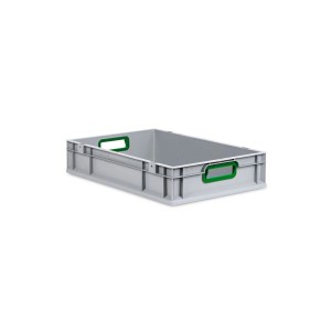 Graue PROREGAL Eurobox mit grünen Griffen, 12x40x60 cm. Ideal zur Aufbewahrung und Lagerung.