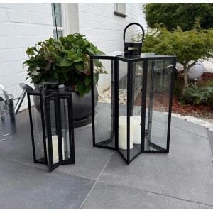 Mojawo 2er Set Gartenlaternen in Sternform, schwarz, mit Kerzen. Windlicht für Garten und Terrasse.