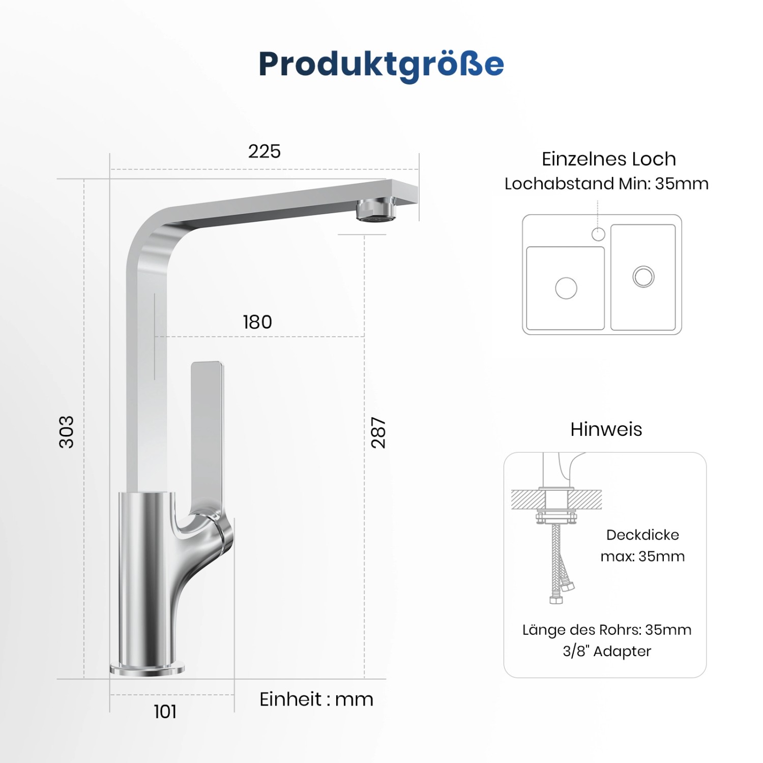 Emke Küchenarmatur Chrom im Ultradünnen Design 30x22x10 cm Küchenarmatur Drehbar Wasserhahn_8