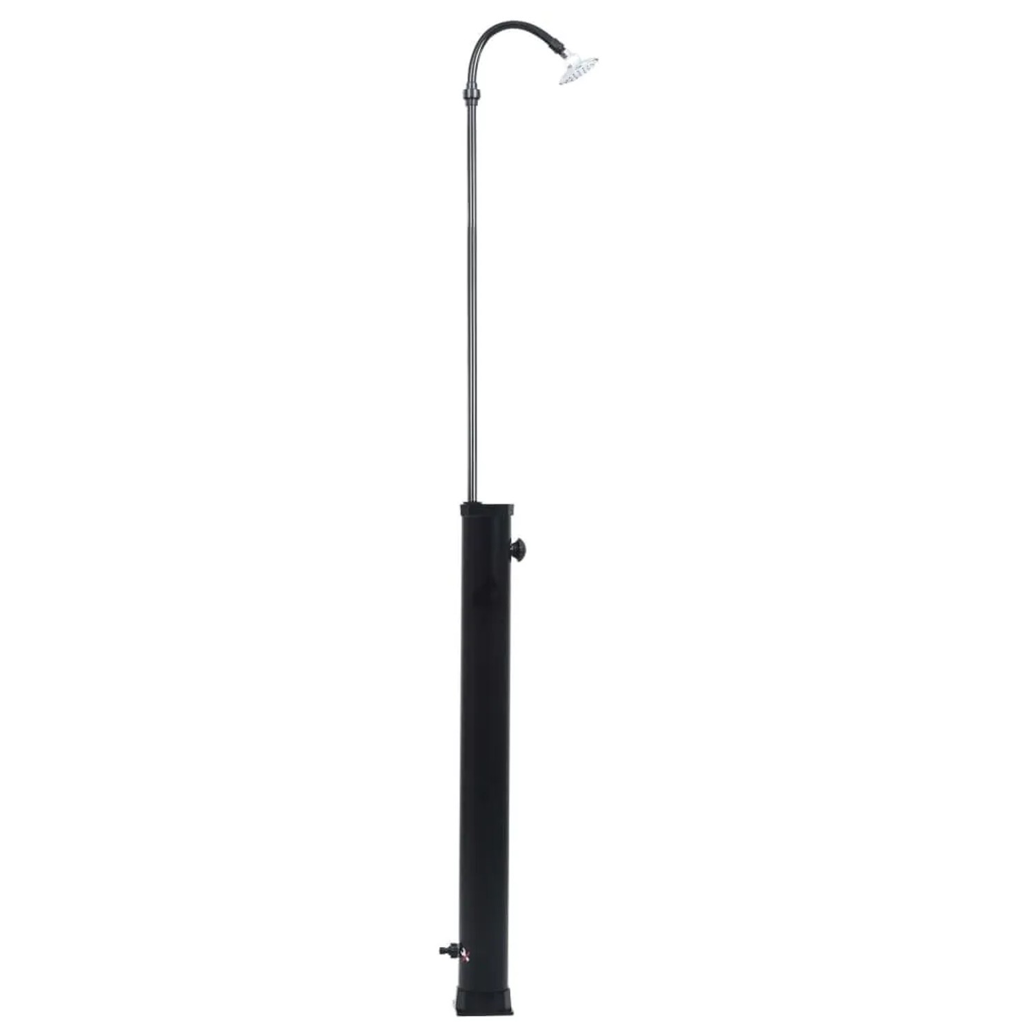 Schwarze vidaXL Garten-Solardusche, 215 cm hoch, aus PVC/ABS, mit silbernem Duschkopf für Pool & Garten.