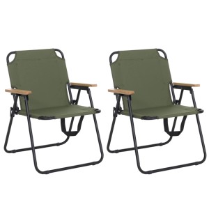 MCW 2er-Set Campingstuhl Q43 Klappbar Bambus Metall Stoff/Textil Grün
