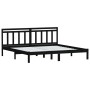 Schwarzes Massivholzbett 200x200 cm mit Lattenrost und Kopfteil.