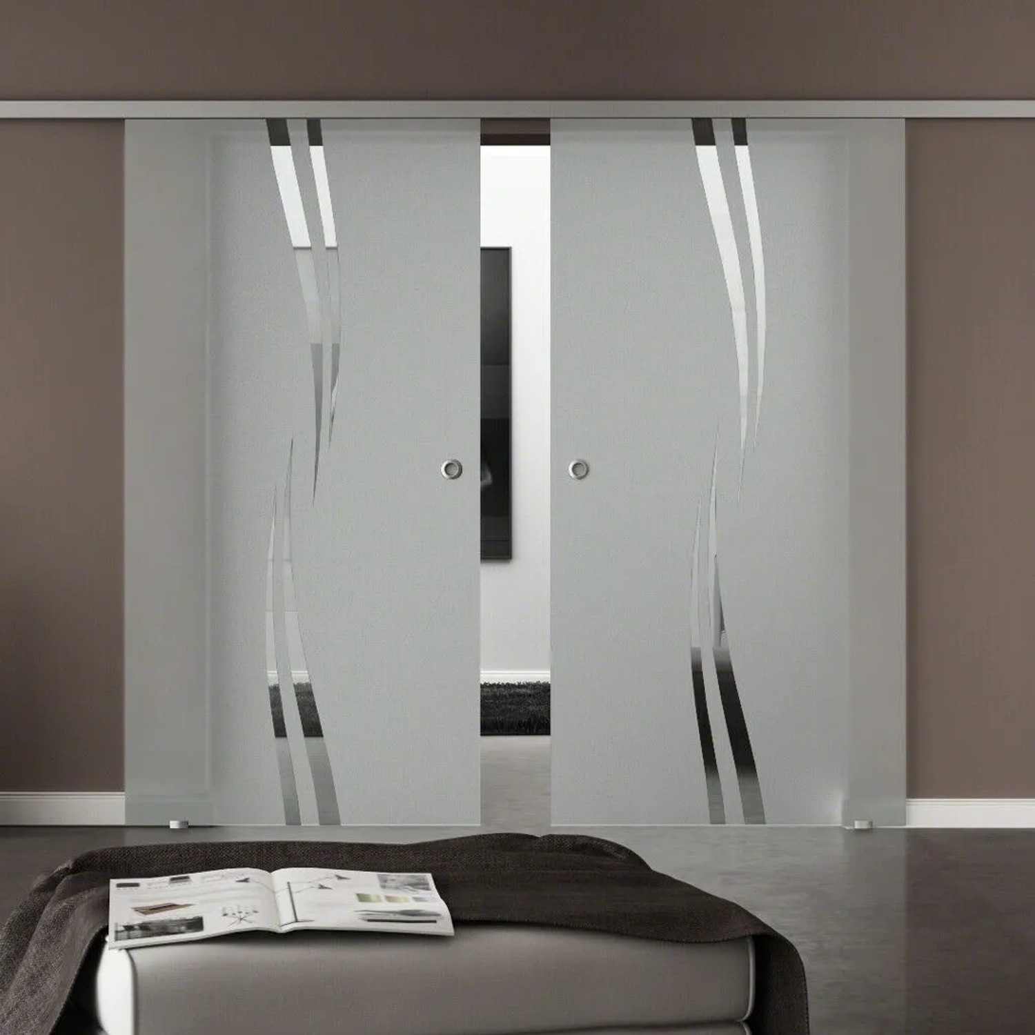 Levidor Doppelglasschiebetür Komplettset 2x 102,5 x 205 cm Augsburg Aluminium mit Griffmuscheln und SoftClose