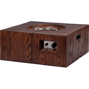 Braune Dobar Outdoor-Feuerschale Madero mit Gasflamme, quadratisch.