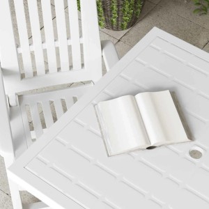 Weißer Furnicato Gartentisch (80x75x72 cm) aus Kunststoff mit Schirmloch. Ideal für Garten, Terrasse oder Balkon.