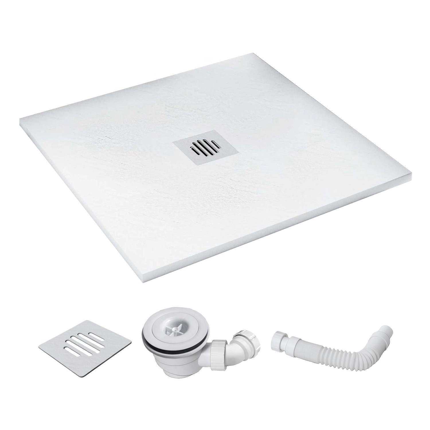 AICA 90x90x3cm Weiß Schiefer Effekt Duschwanne mit Plastik Ablaufabdeckung günstig online kaufen