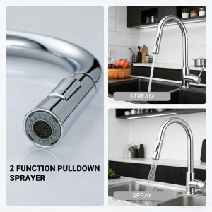 AICA Küchenarmatur mit ausziehbarem Sprayer, 2 Strahlarten, Chrom.