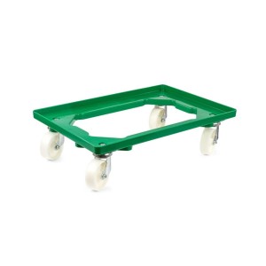 Grüner PROREGAL Transportroller für Euroboxen (60x40 cm) mit 4 Lenkrollen und 300 kg Traglast.