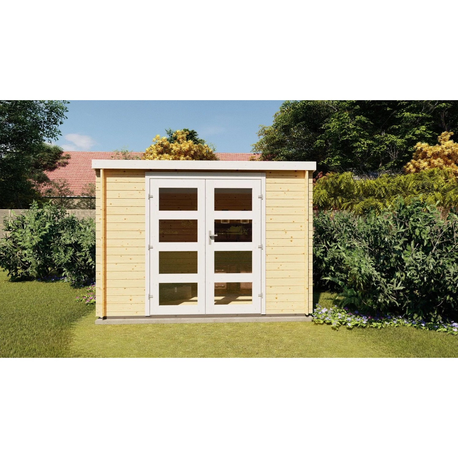 Finn Art Gartenhaus Funny 13, 3x2m, mit Flachdach und Doppeltür. Holz-Gartenhaus ohne Boden.