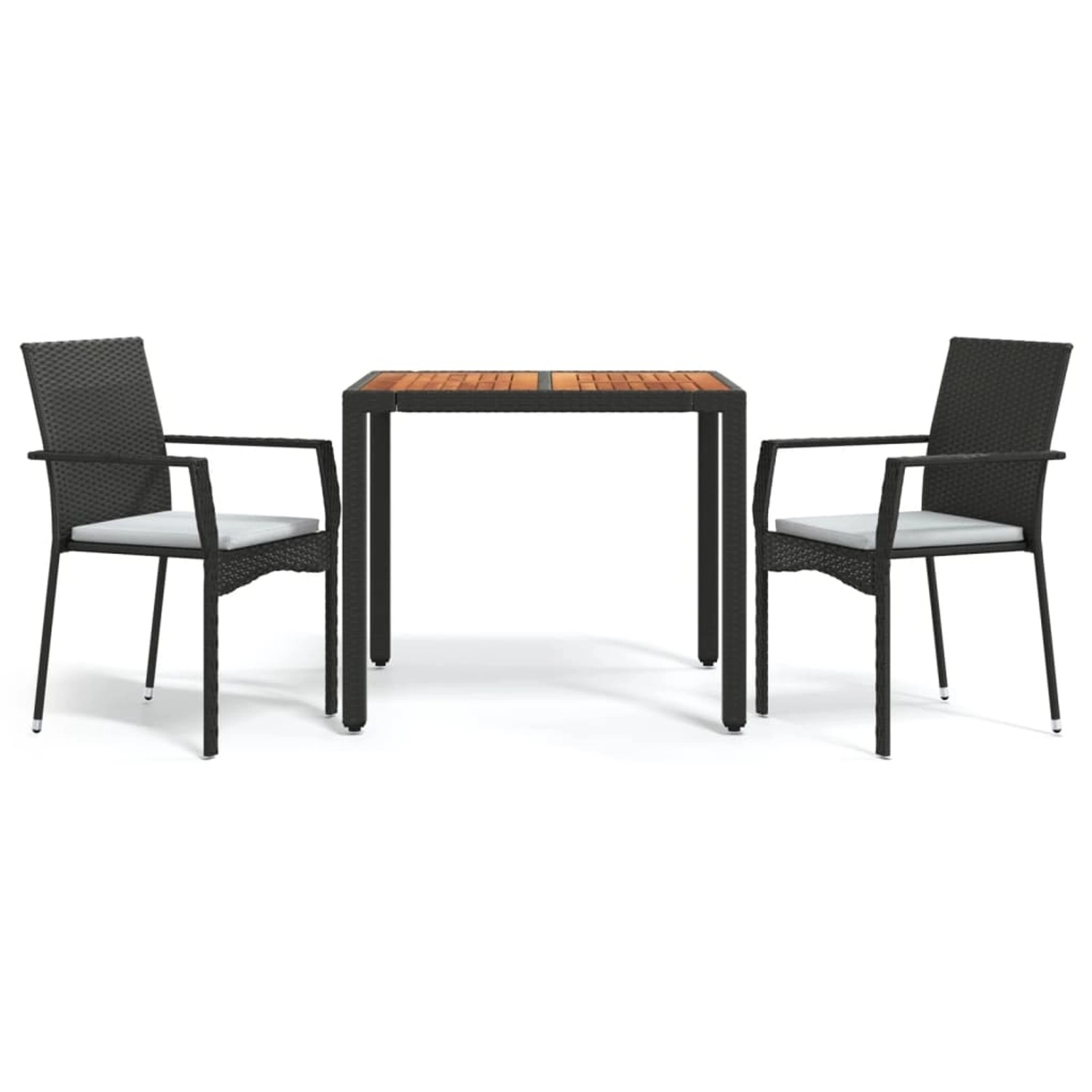 vidaXL 3-Tlg Garten-Essgruppe mit Kissen Schwarz Poly Rattan 3184987