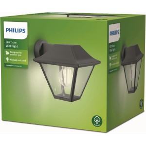 Verpackung der Philips Alpenglow Außenwandleuchte in Anthrazit, Vintage-Design.